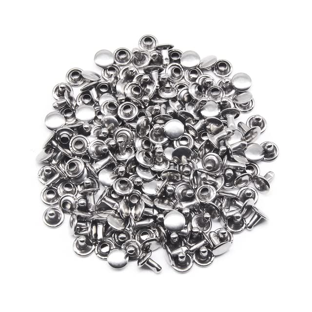 100 Set Borchie E Rivetti In Metallo A Doppio Cappuccio Per Pelle – 5 Taglie (6/7/8 Mm) - Foto 2