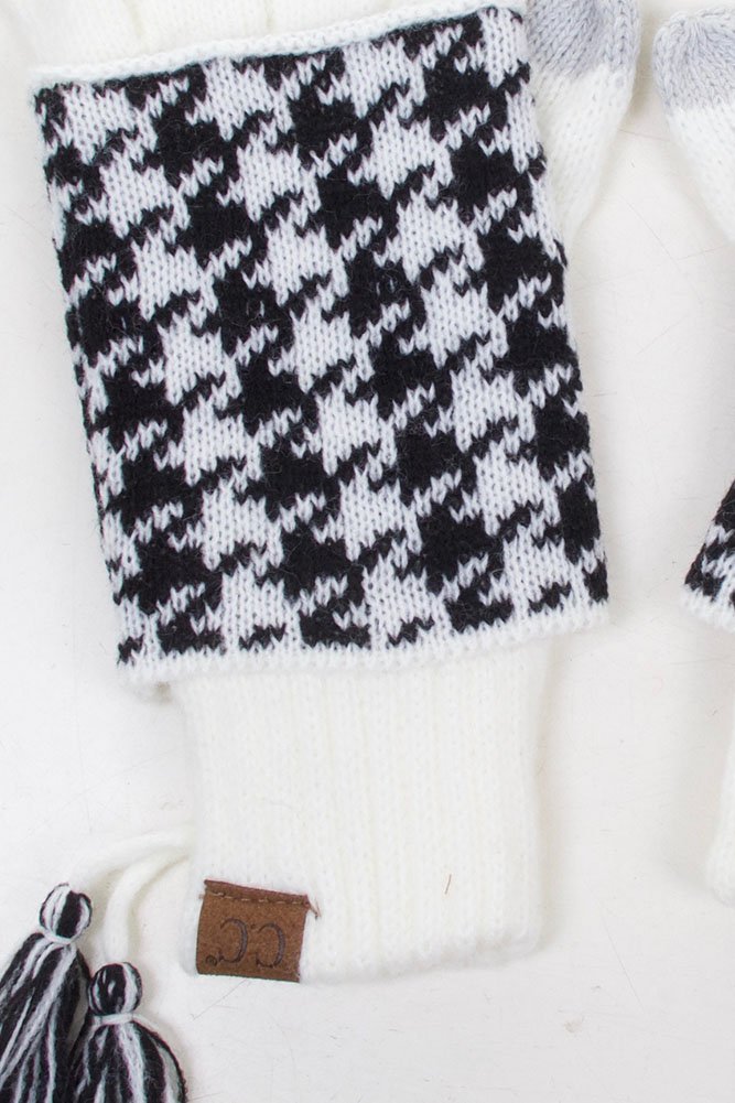 ScarvesMe Touch Screen Smart Soft Knitted Houndtooth Double Layer Gloves (Ivory)