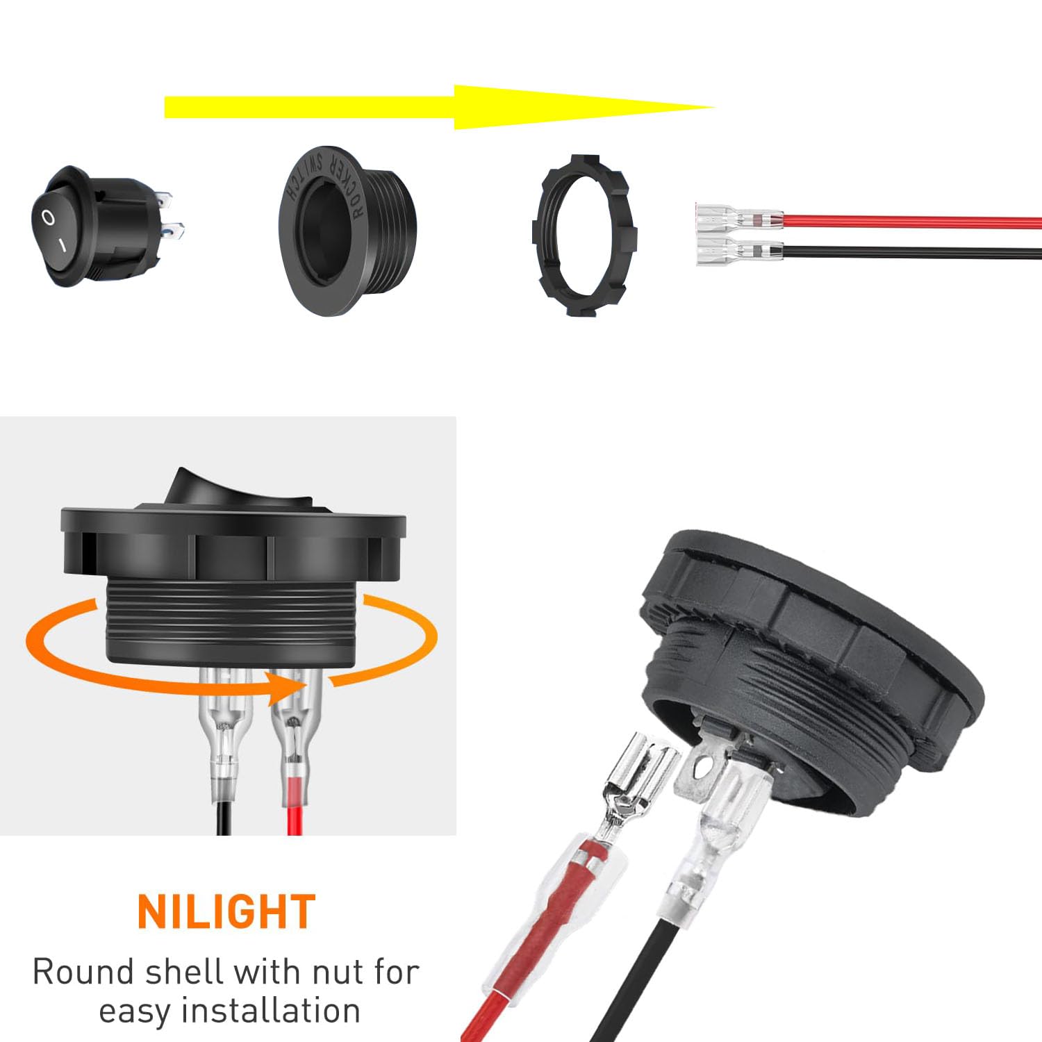 RUNCCI-YUN 5 sztuk przełącznik 12 V on off 2 piny, okrągły przełącznik kołyskowy z obudową, SPST przełącznik panelowy mini okrągły przełącznik dźwigniowy 10 A 125 V AC/20 A 12 V DC