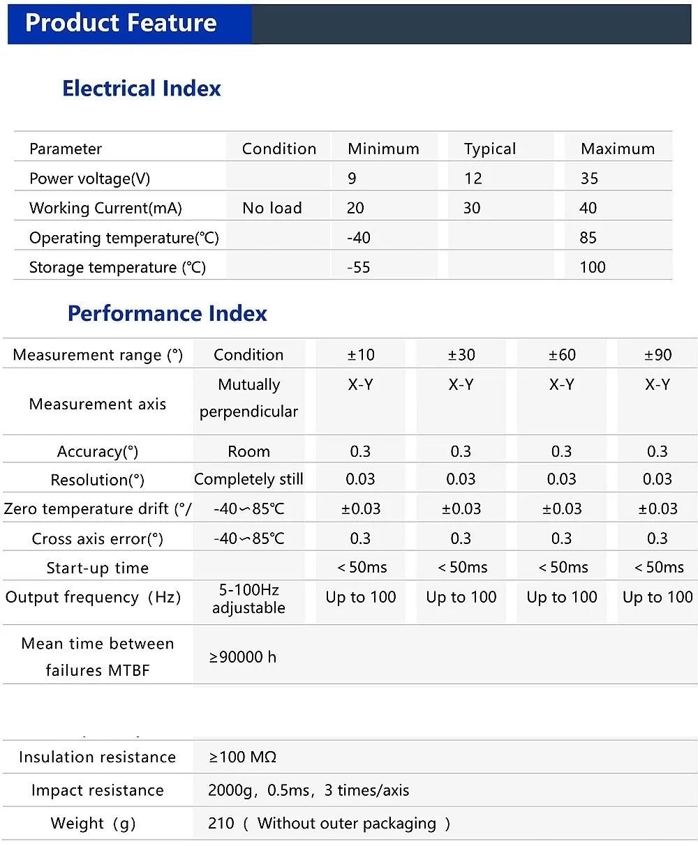 CHBMSS Dual Axis Tilt Sensor Inclinometer, Output Serial RS232 Interface Digital Angle Level Mete