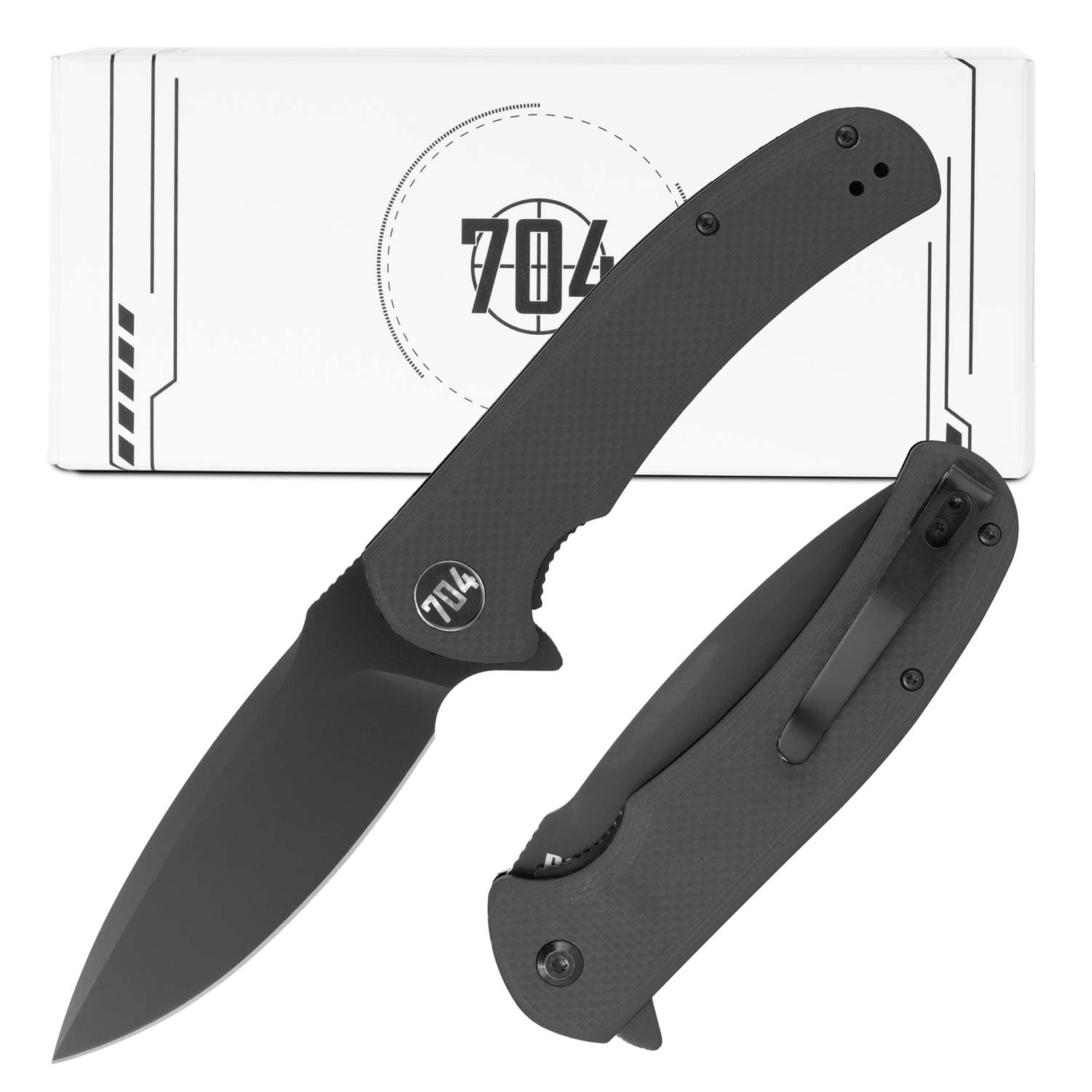 704 Gear Urban Ranger EDC Folding Pocket Knife | Full Size 3.74" Blade, D2 Steel, G10 Handle, Reversible Pocket Clip | Black