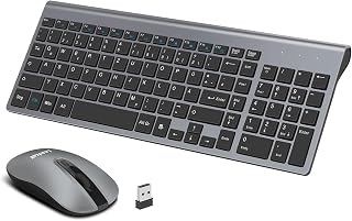 LeadsaiL Tastatur Maus Set Kabellos, 2,4 GHz USB-Empfänger Ultradünne Leise, Deutsch QWERTZ-Layout, 12 FN-Tasten Für Windows XP/7/8/10, PC, Laptop, Computer, Desktop - Grau