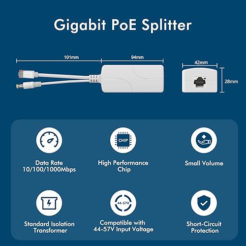Miniatura 2 de YuanLey Divisor PoE Gigabit DC 48V a 12V2A, compatible con IEEE 802.3afat 101001000Mbps Adaptador de divisor de alimentación PoE activo a través de