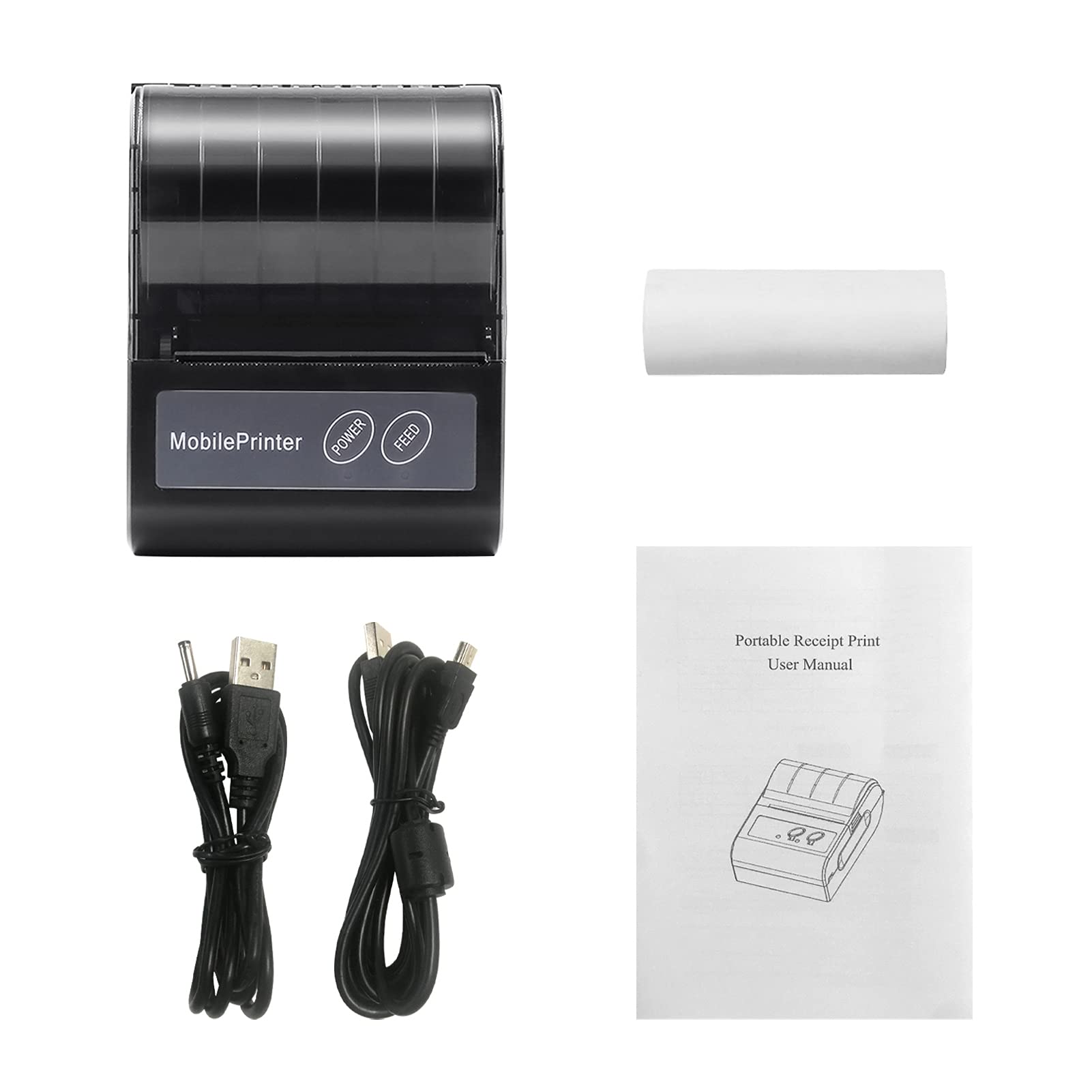 80 mm kabelloser BT Thermodrucker, Tragbarer persönlicher Rechnungsdrucker, Mini USB BT POS-Drucker, kompatibel mit Android/iOS/PC/Windows/Linux