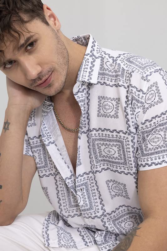 Image of SNITCH Buzau White Shirt Rayon Slim Fit Shirt
