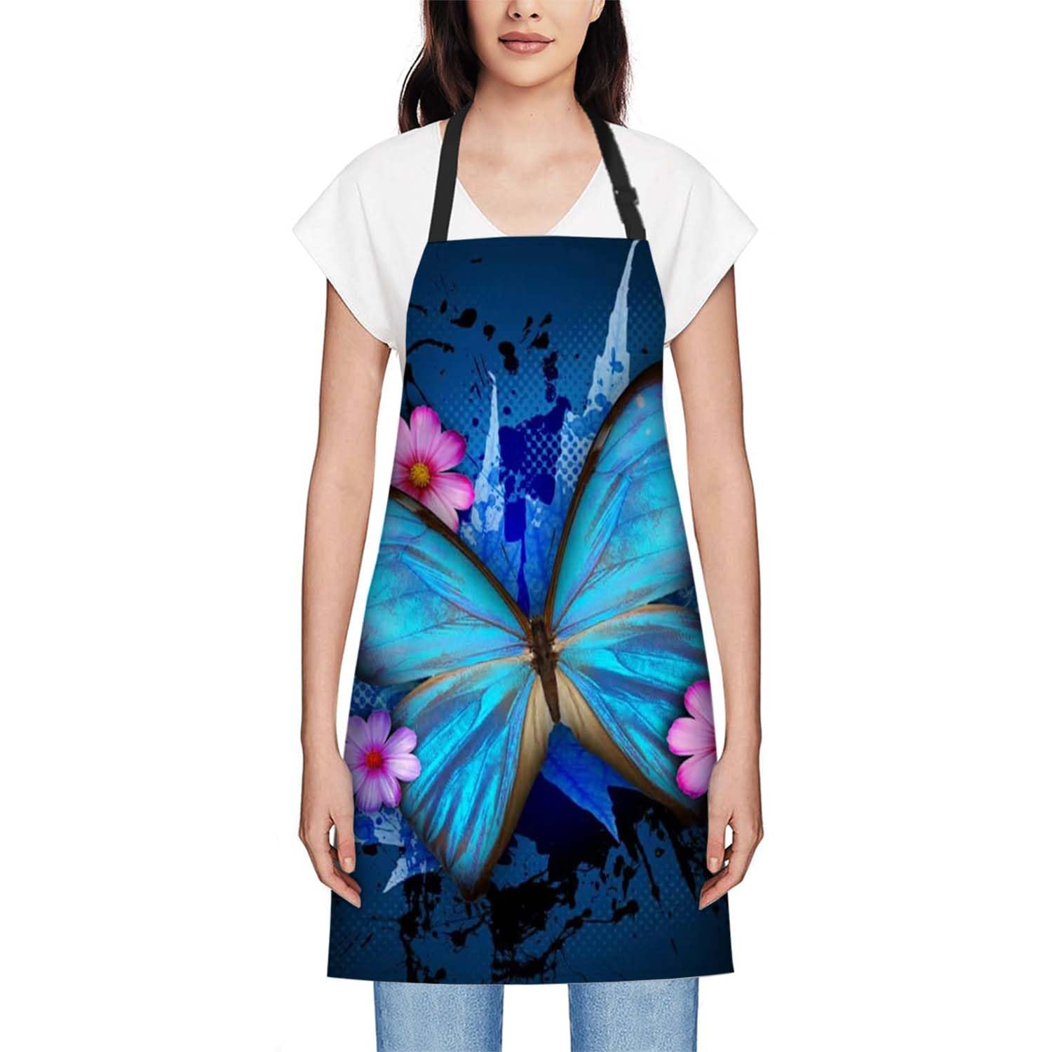 Smooffly Butterfly Apron - Unisex Adjustable Bib Apron for Cooking Kitchen, Restaurant, Coffee House, 27x31 Inch - Image 2