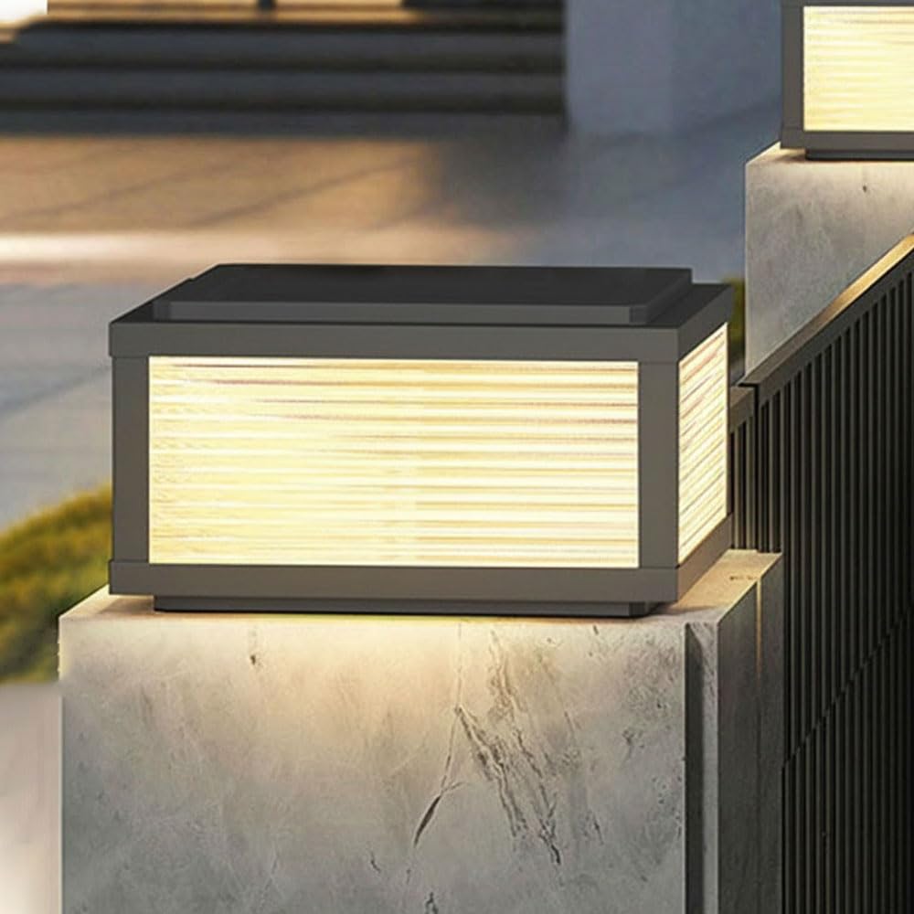 Outdoor Post Caps Lights Modern Fence Deck Cap Pillar Lamp Hard Wired E26 Column Lights Waterproof Landscape Lighting Lantern Exterior Gate Pedestal Lighting Square Porch Mailbox Pier Bollard Lamps
