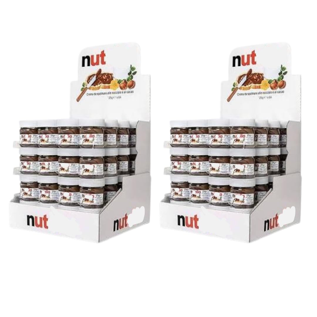 Confezione per Nutella Expo, 128 Mini Vasetti da 25g, Confezione da 2 Cartoni, Peso Totale 3200g