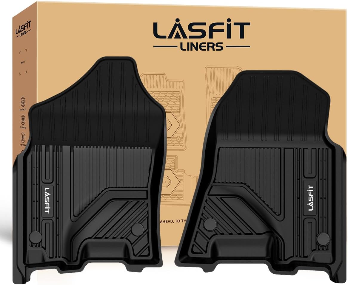 LASFIT Floor Mats for Ram 1500 2019-2024 Crew Cab and Quad Cab Front, Bucket Seat, All Weather TPE Custom Fit Car Mats Truck Front Liners 1st Row Only, Black