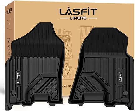 LASFIT Floor Mats 1st Row Only for Ram 1500 2019-2024 Crew Cab and Quad Cab Front Bucket Seat, Not for RAM 1500 Classic, All Weather TPE Custom Fit Car Mats Truck Front Liners, Black