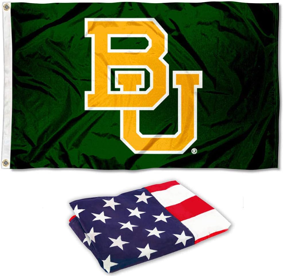 College Flags & Banners Co. Baylor University Green Flag and USA 3x5 Flag Set