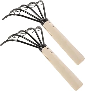 Gatuida 2 pièces Râteau à Palourdes Acier avec Filet Outil Robuste pour Creuser Huîtres et Coquillages Manche Bois Ergonomique pour Pied