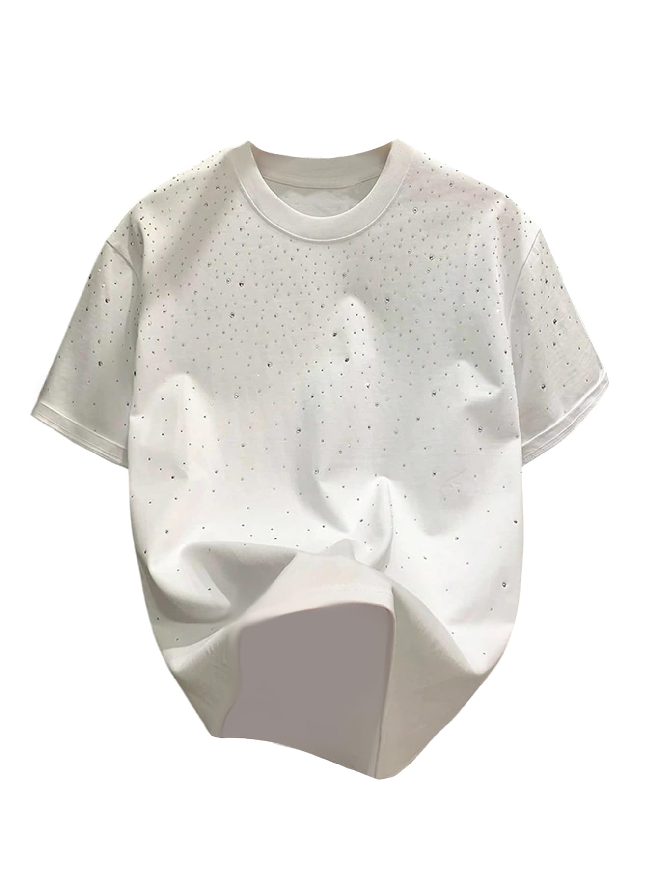 RoseSeek Men's Rhinestone T Shirts Glitter Crewneck Short Sleeve Tops | Casual Summer Tee Shirt