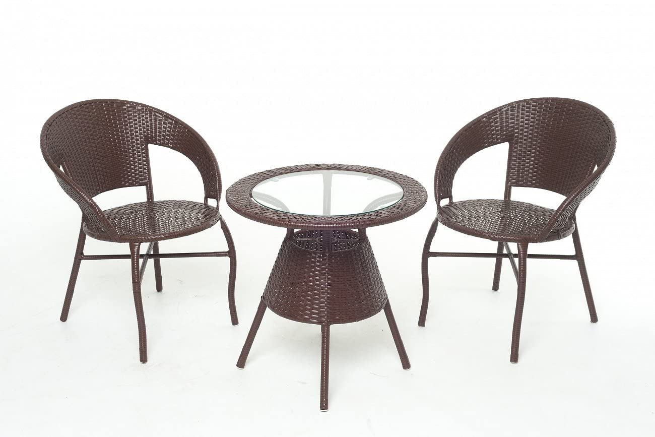 DEVOKO 3 Pieces Outdoor Patio Balcony Bistro Set with Hdpe Rattan Wicker Chairs and Table for Outdoor Garden Furniture Set, Dark Brown, 61 cm , 58.4 cm , 76.2 cm
