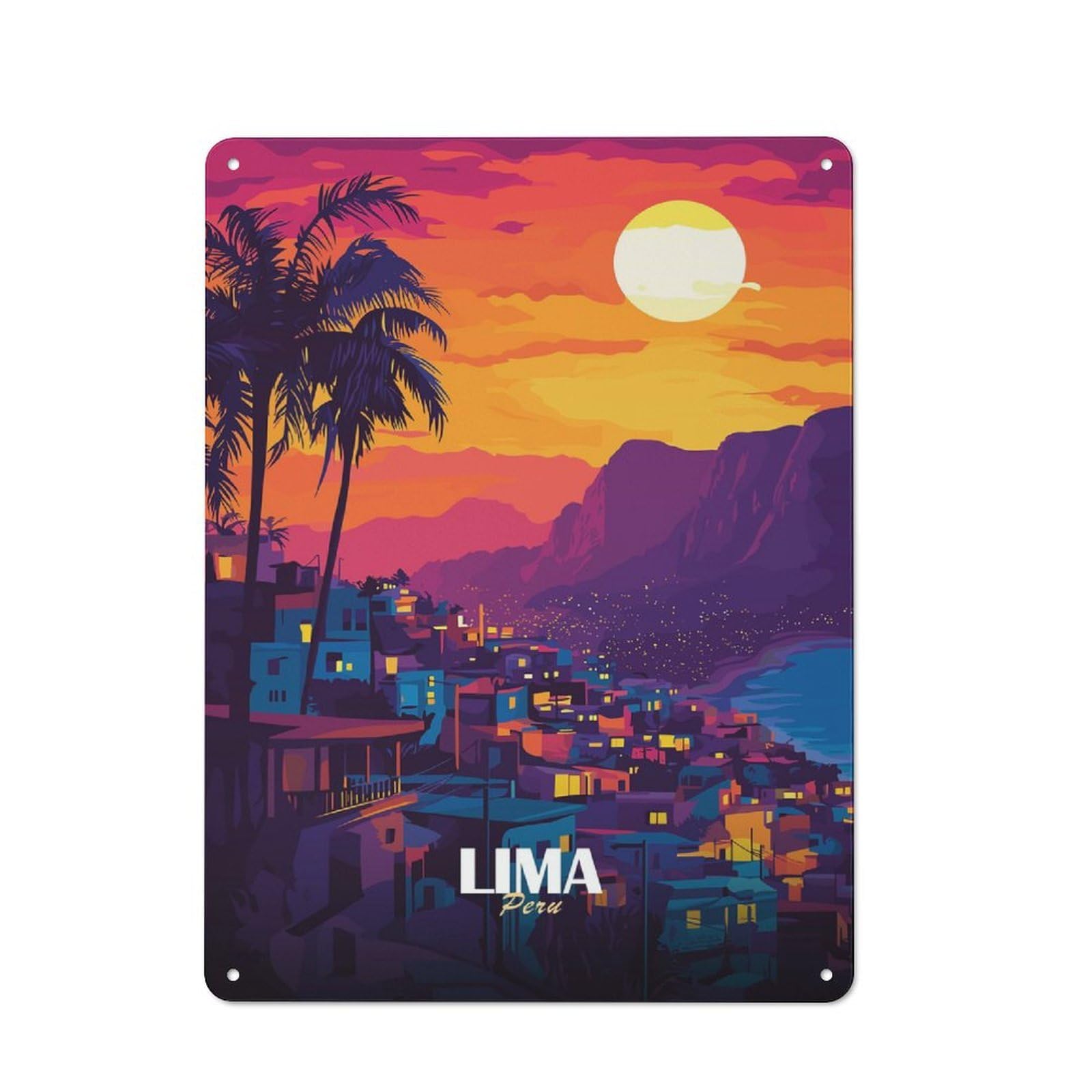 Junmoney Style-15 For Garden Room Or Summerhouse, Lima, Peru Cityscape At Sunset Retro Metal Sign 40X30cm, For Vintage Wall Decor Fans, For Metal Sign Collectors