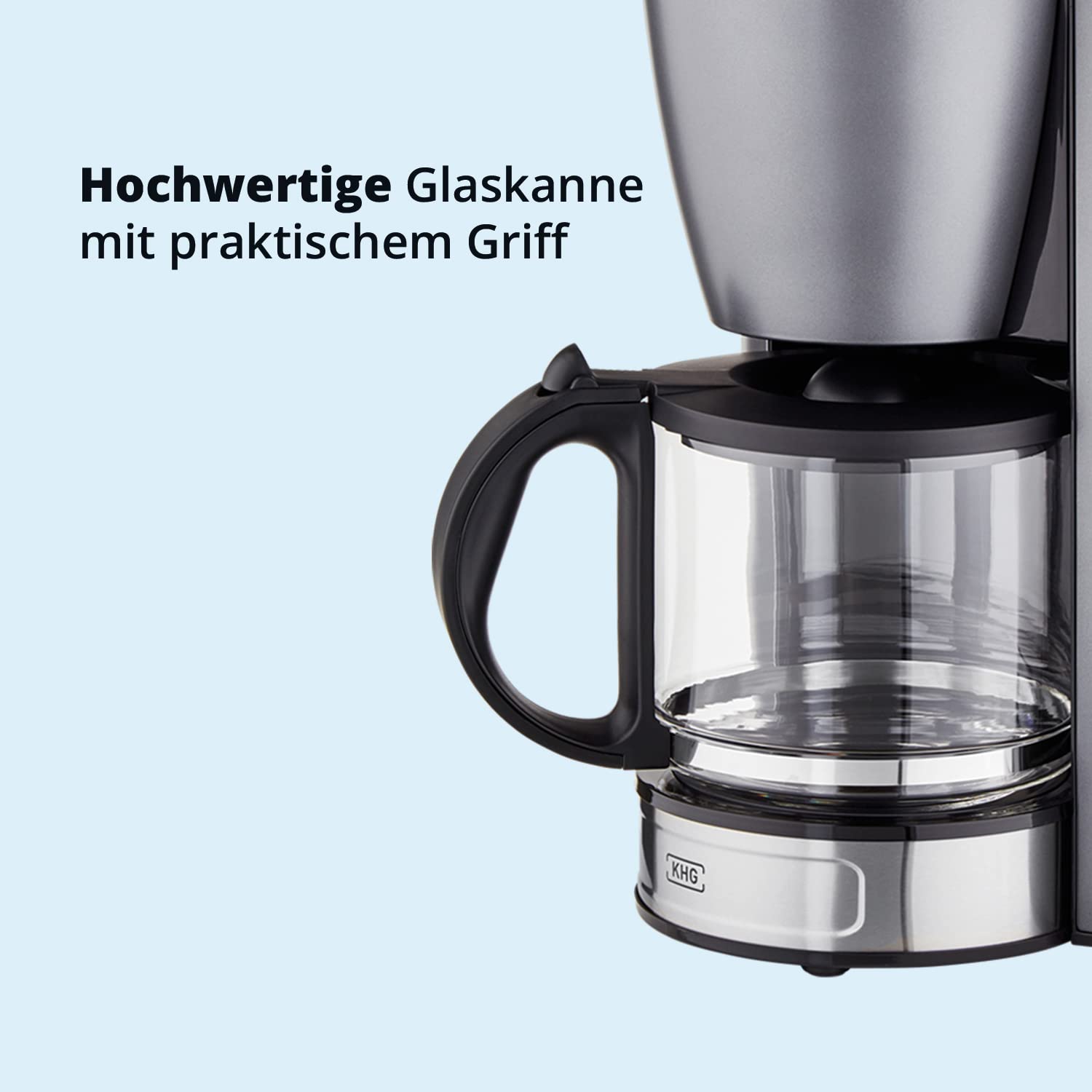KHG Kaffeeautomat KA-124 (GE) aus Metall in grau, Kapazität für 12 Tassen, mit Glaskanne 1,5 Liter, Warmhalteplatte, Abschaltautomatik, Wasserstandsanzeige, Tropfstopp