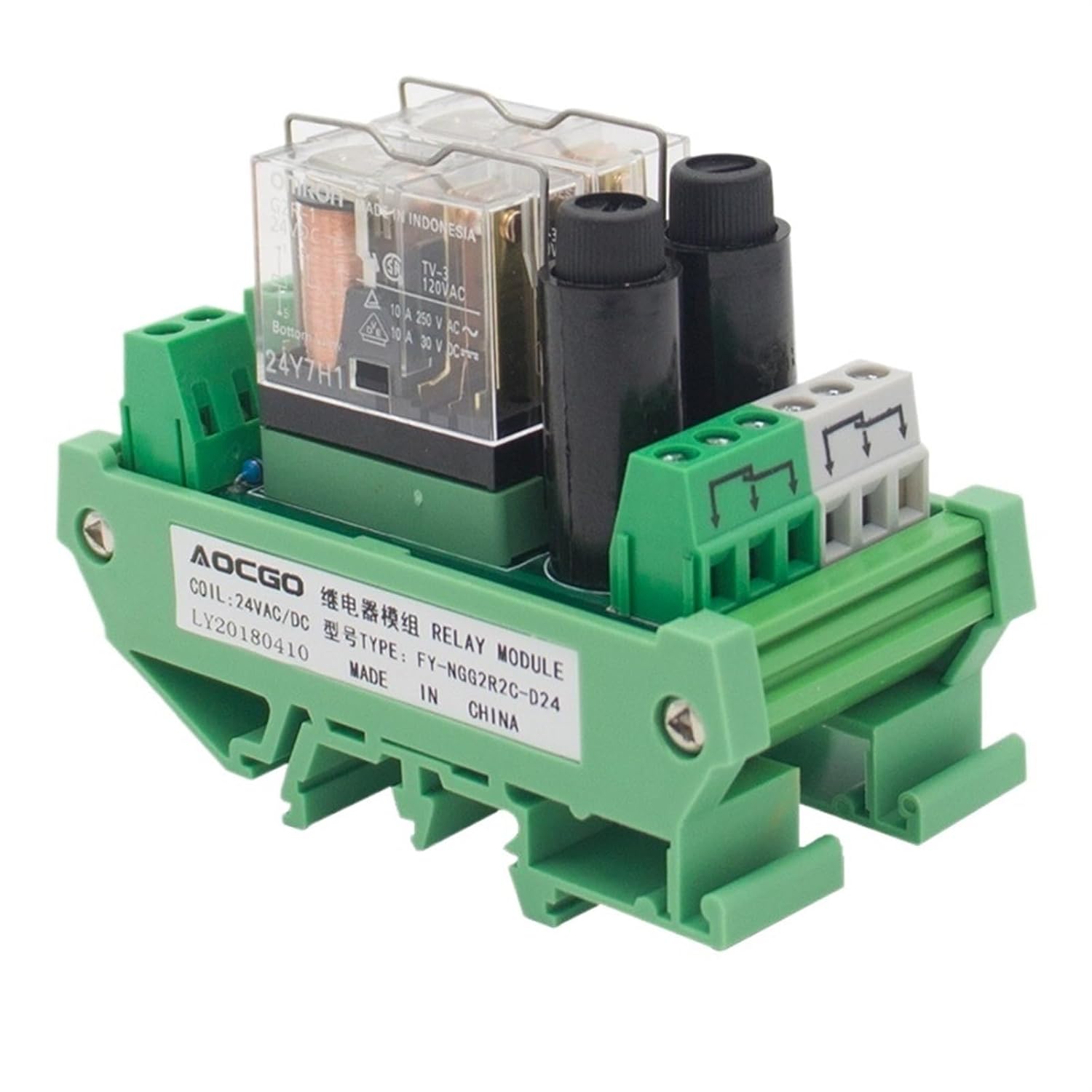 1PCS 2 Channel 1 SPDT DIN Rail Mount G2R 24V DC/AC with Fuse Interface Relay Module