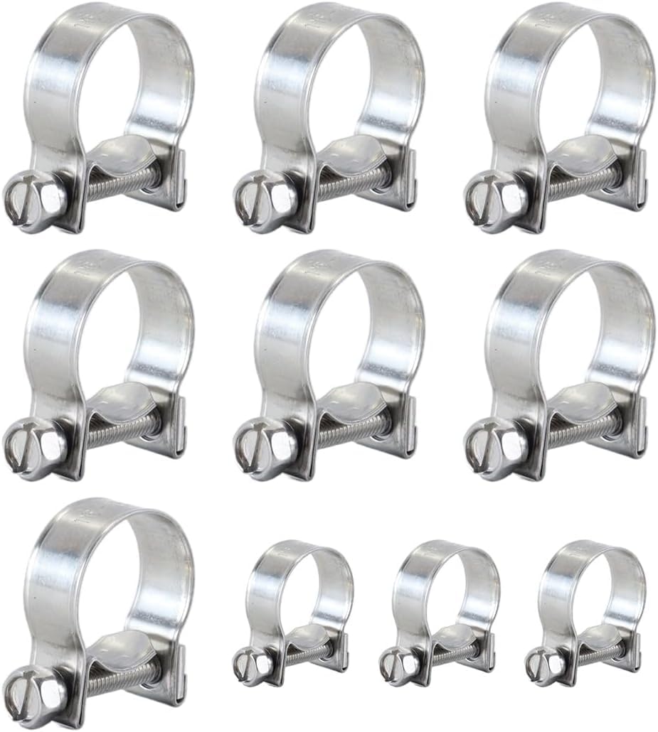 10 abrazaderas de manguera de acero inoxidable 304, mini abrazaderas de tubería de línea de combustible de 16-18 mm, abrazadera de unión de perno en T para instalación en automóviles