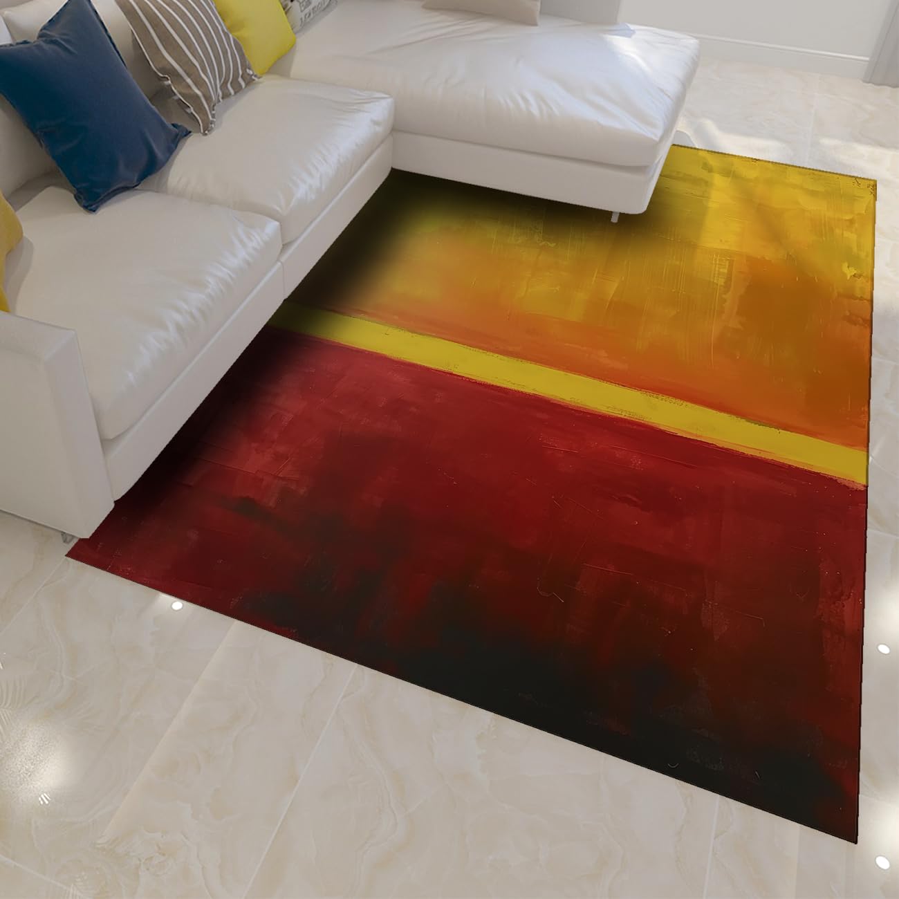 Dywan gradientowy wschód słońca 120 x 150 cm czerwony i żółty smukły kolorowy klocki dywan biuro gabinet sypialnia mata podłogowa wysoki obszar ruchu