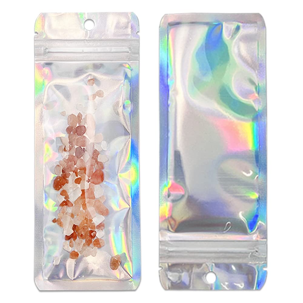 Paquete de 100 bolsas de Mylar transparentes de 2.36 x 5.9 pulgadas, con cierre resellable, bolsa de aluminio de plástico transparente, bolsas planas sellables con calor pequeñas para 2