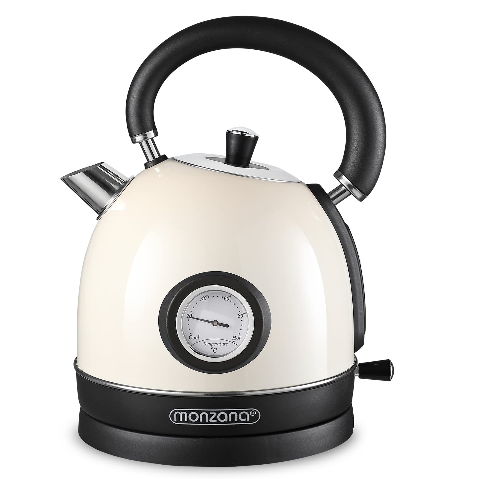 MONZANA® Retro 1.8L Electric Dome Kettle, Vintage Style Cordless Stainless Steel Rapid Boil, Hot Water Tea Coffee, Auto Shut-Off 360° Base, Temperature Gauge, Boil Dry Protection | 2200W Cream Kettle