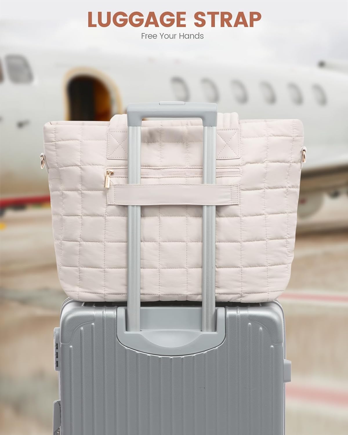 LOVEVOOK Laptop Tote Bag for Women, 15.6 Inch Large Puffer Work Computer Tote Bags for Teacher Nurse, Quilted Women's Purse Tote Shoulder Handbags with Zipper for Travel College Office Gym, Taupe - Image 7