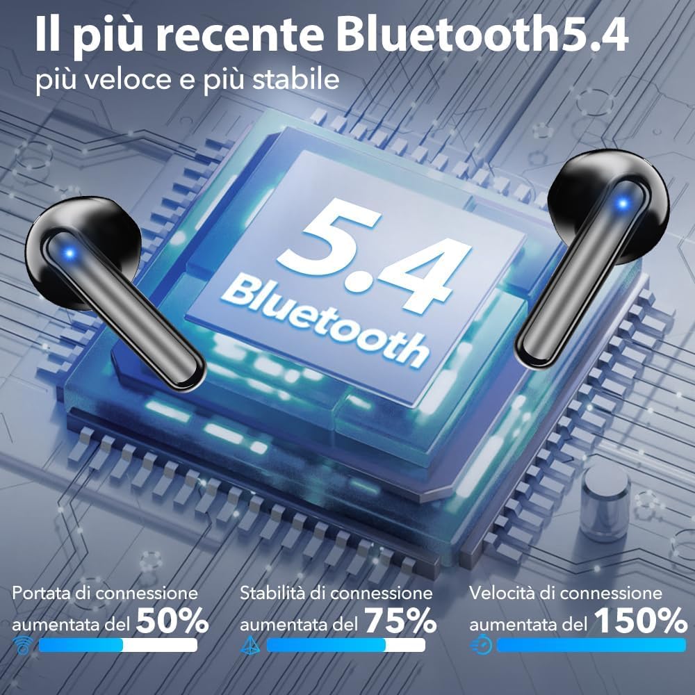 Cuffie Bluetooth, Auricolari Bluetooth 5.4 Stereo HiFi con 4 ENC Mic, 60 Ore Cuffiette Wireless Cancellazione Cuffie Bluetooth, Auricolari Bluetooth 5.4 Stereo HiFi con 4 ENC Mic, 60 Ore Cuffiette Wireless Cancellazione