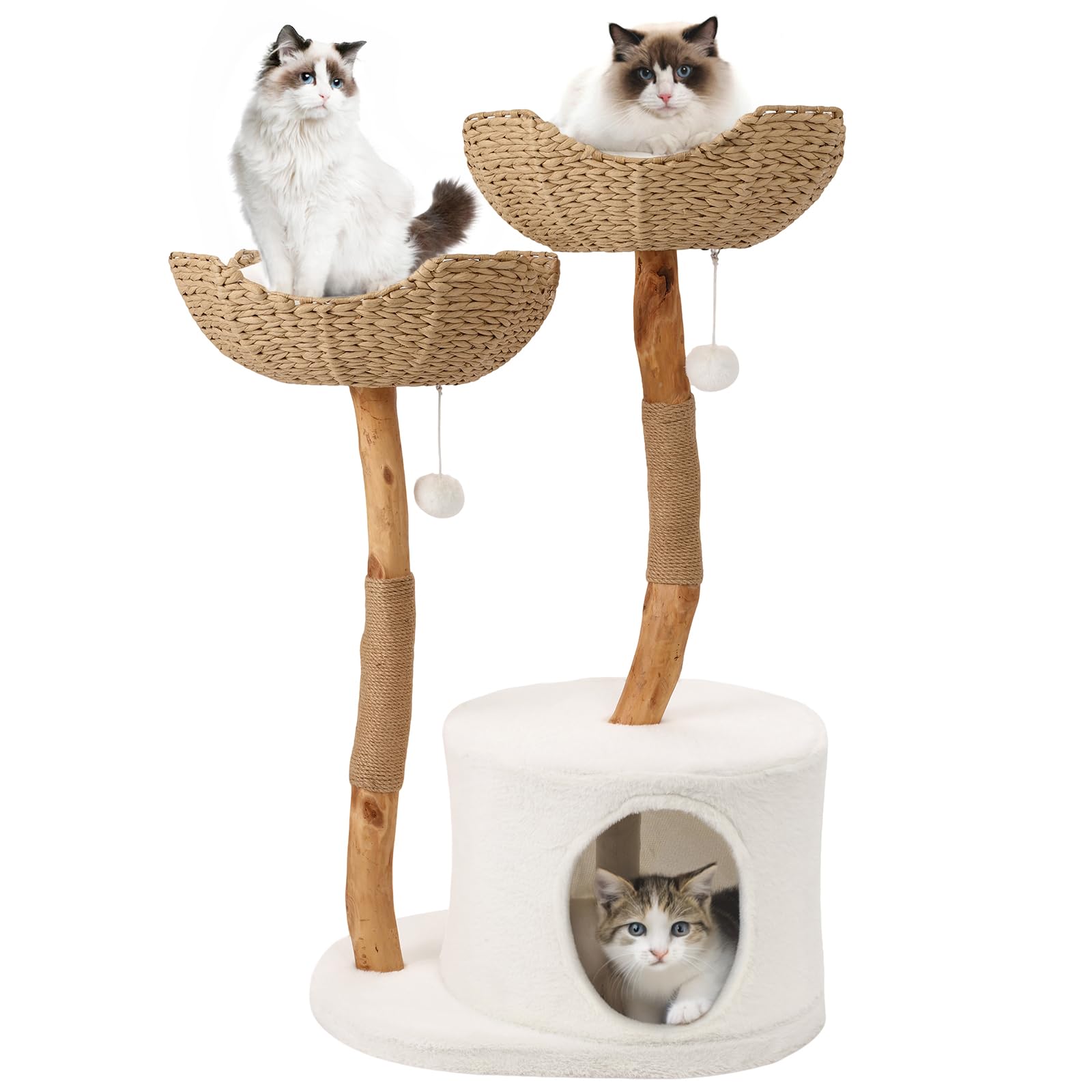 Modern Cat Climbing Tower Solid Wood Cat Tree for Indoor Cat Large Adult Tall Condo Tower with Scratching Post Bed and Stand
