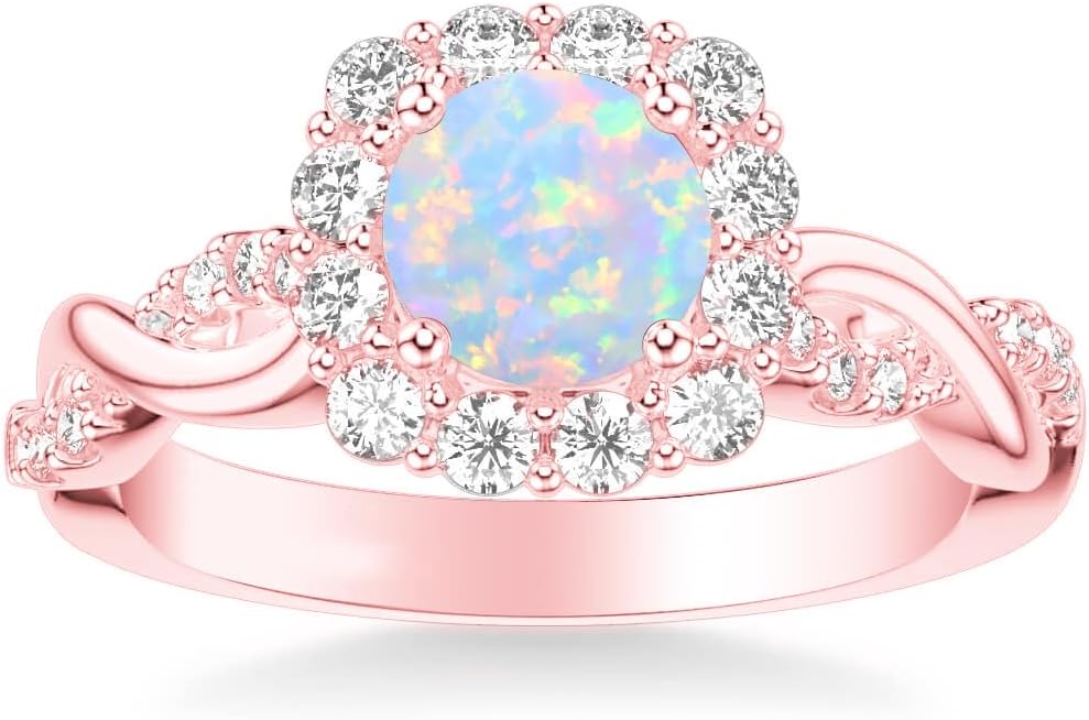 Twisted Infinity Opal Rings 1CT Opal Engagement Rings for Women with Moissanite 925 Sterling Silver 10K 14K 18K Gold October Birthstone Rings