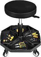 Vista 8 de YELLOW JACKET - Asiento rodante de garaje ajustable con neumáticos tipo taburete para taller, con 300 libras de capacidad, silla mecánica con ruedas