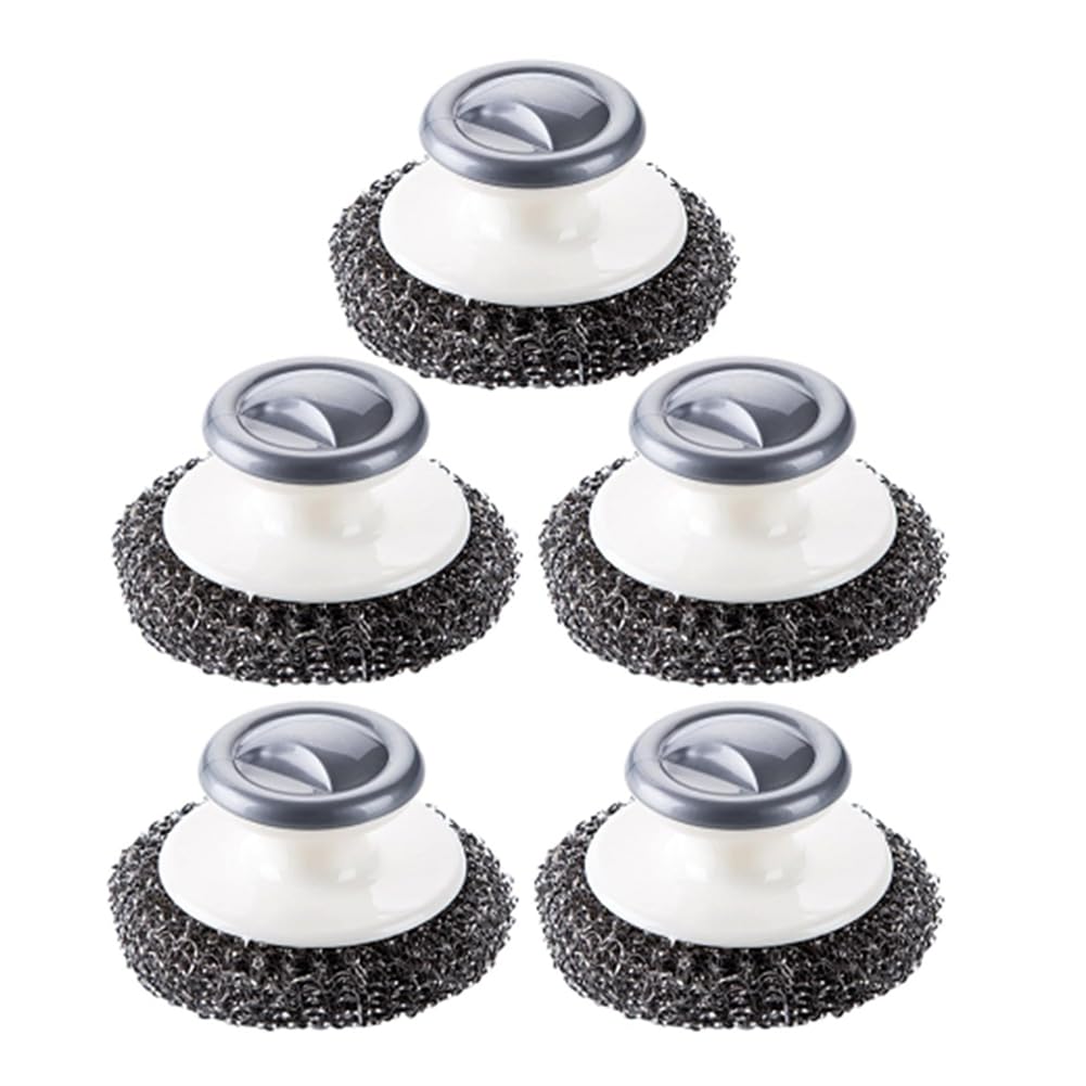 CTRLZS 5Pcs Stainless Steel Scrubber with Handle,Heavy Duty Dish Scrubber Cleaning Brush for Pots, Pans Reusable
