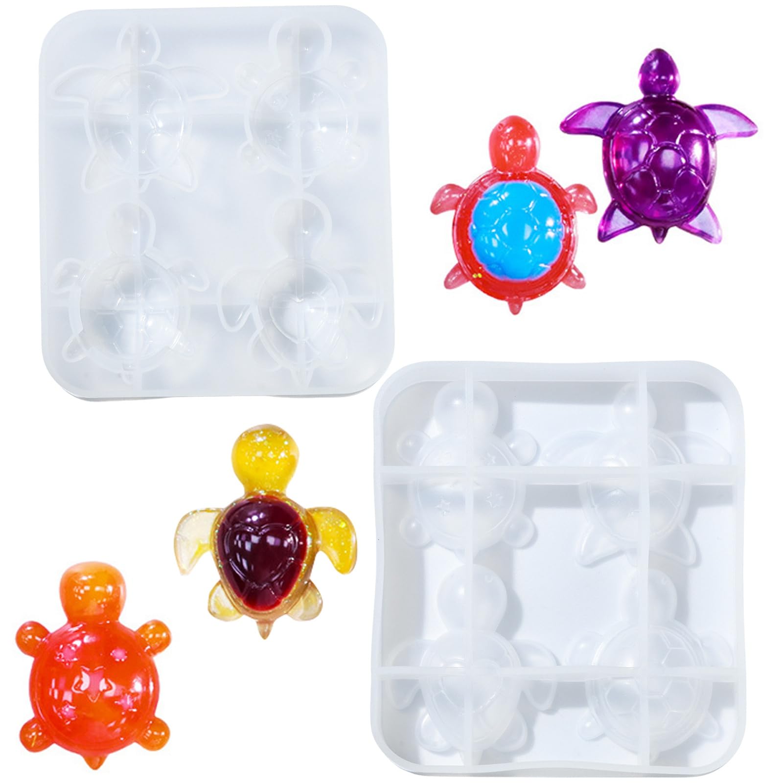 Stiesy 2Pcs Sea Turtle Silicone Moulds Tortoise Epoxy Resin Mould 3D Animal Resin Casting Mold for DIY Mini Figurines Craft Decorations Keychains Jewelry Making Tool