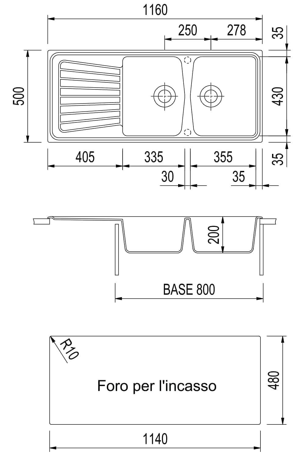 Lavello composito Plados SP1162 due vasche più gocciolatoio + tagliere legno (Avena)