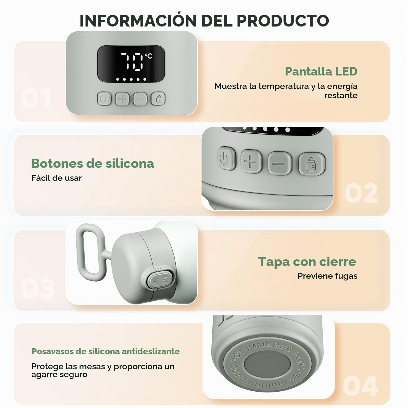 Calientabiberones Portátil 100W – Recipiente Acero Inoxidable Aislamiento al Vacío, Calentamiento Rápido 80 Seg, 500ml, Batería 16000mAh, 37-70°C Ajustable, 3 Modos Leche, Antifugas – Viaje y Hogar
