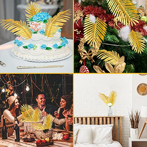 Ccinee 12 Pcs Golden Artificial Palm Leaves, Assorted Sizes Faux Large Palm Fronds Fake Tropical Plant Simulation Safari Leaves With Stems For Home Hawaiian Luau Party Jungle Beach Theme Party #TOP6
