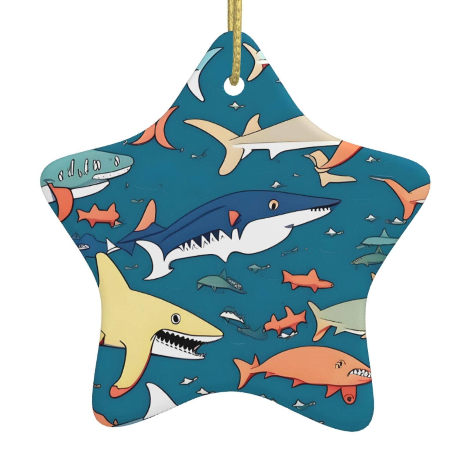 Nbtghga White Shark Sailing Print Christmas Ornaments, Ceramic Hanging Ornament, Round Shape Decorations