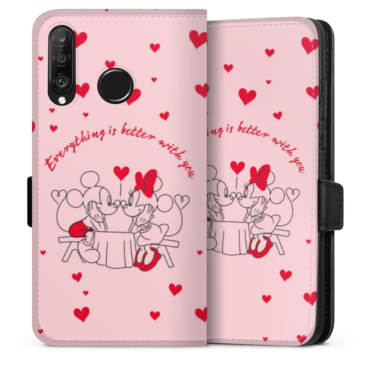 Etui Compatible avec Huawei P30 Lite Etui Folio Etui magnetique Disney Mickey & Minnie Saint-Valentin