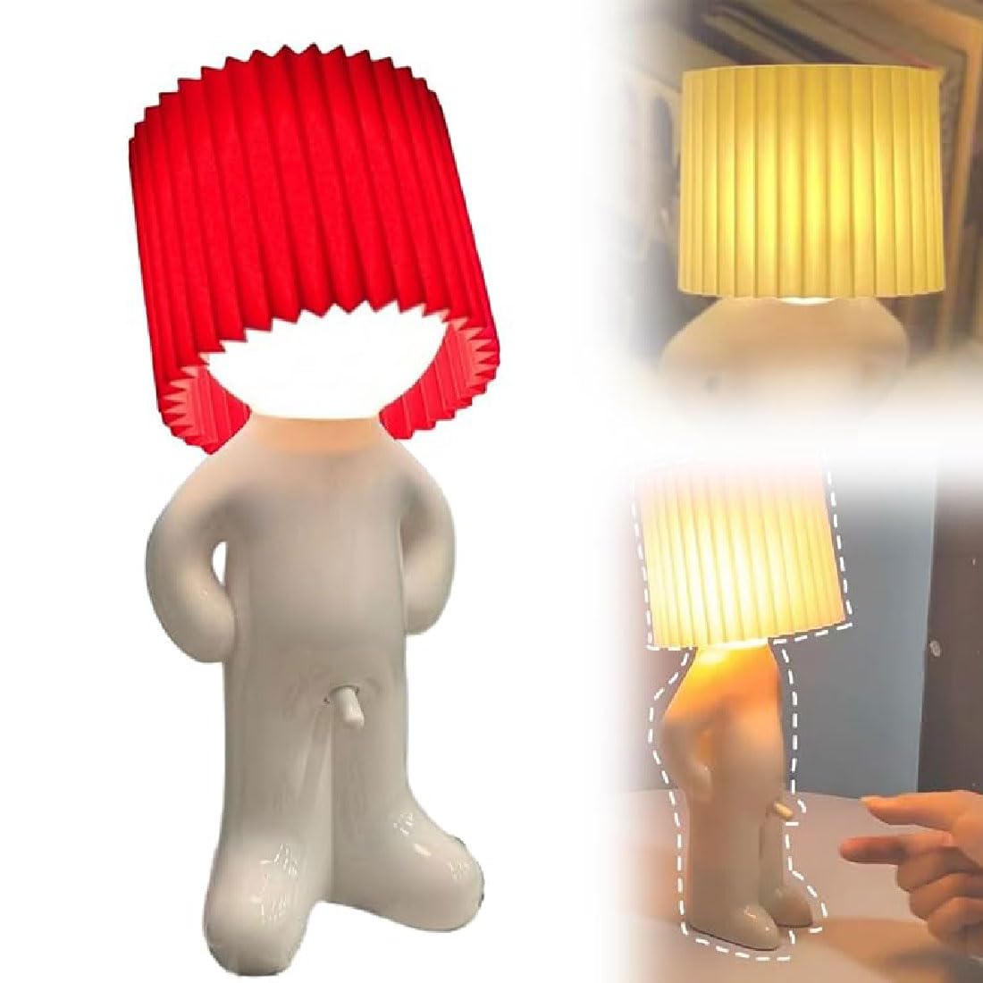 Modest Mike Lamp, Shy Boy Lamp,Shy Boy Table Lamp,Creative Shy Boy Night Light,Little Naughty Boy Desk Light,a Little Shy Man Creative Lamp,Funny Creative Decorative Gift for Men and Women (Red)