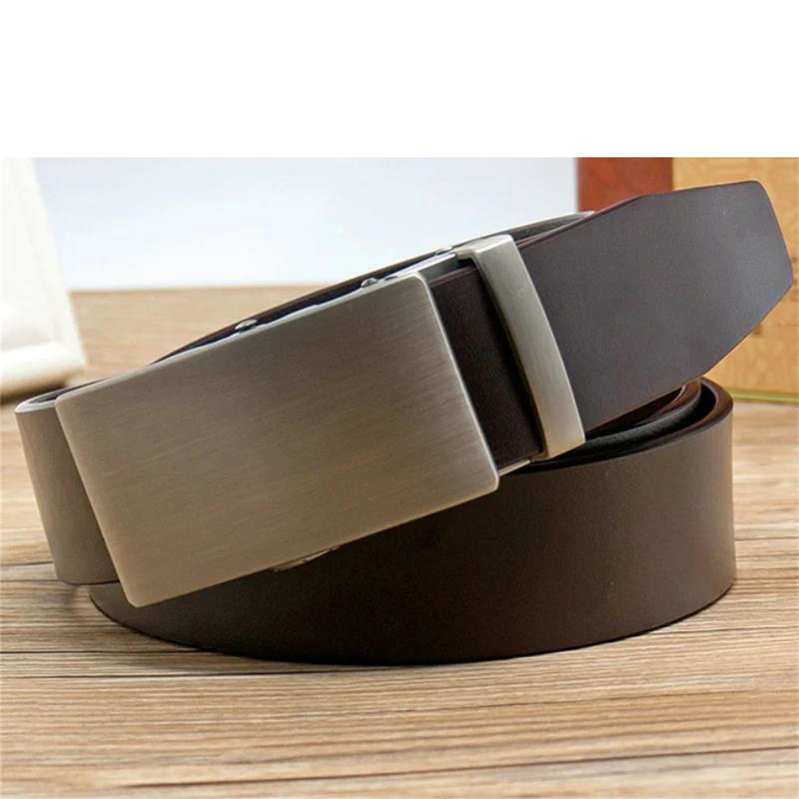 Cinturón de trinquete de cuero genuino para hombre, hebilla automática, cintura ajustable