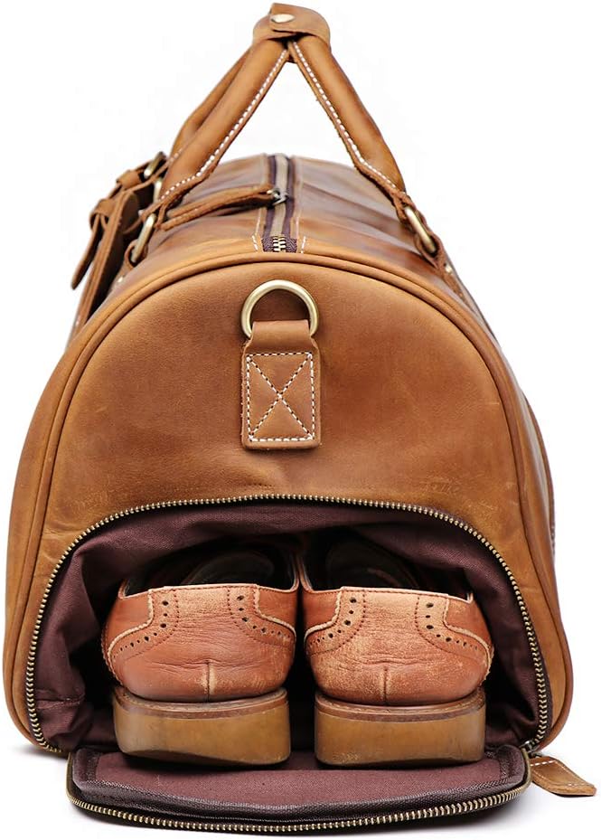 Leather Travel Luggage Bag with Ykk Zipper, Mens Duffle Retro Carry on Handbag (Brown) - Image 7