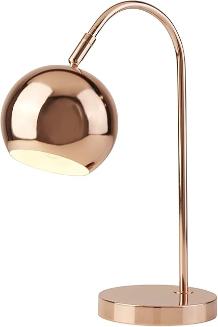 Lighting Collection Modern and Sleek 1 Light Rotary Arch Table Lamp with Adjustable Dome Shaped Shade, 7 W, Copper