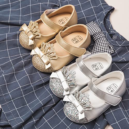 Sawimlgy Baby Girls Mary Jane Sequins Crown Flats PU Leather Wedding Party Princess Ballet Shoe Infant Rubber Sole Prewalker Toddler First Crib Shoes2
