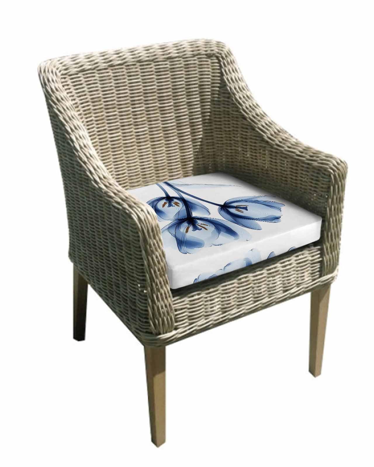 2 Pack Blue Flowers Waterproof Cushion Covers with Ties, Outdoor Patio Chaise Lounge Chair Seat Cushion Slip Covers Replacement(Only Cover) Botanical Ombre Tulip Floral Minimalistg 24