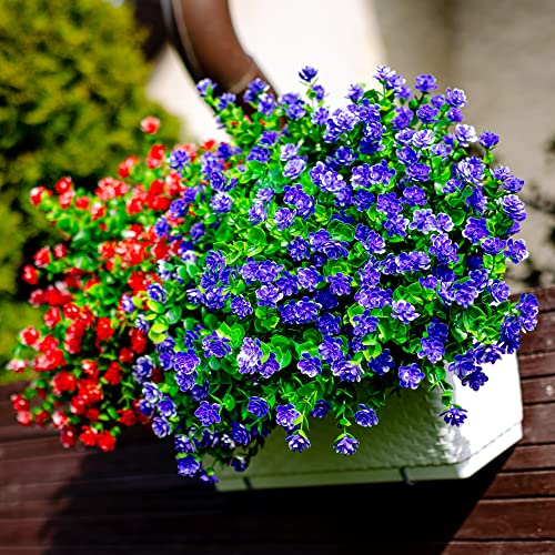 Axylex Artificial Flowers Outdoor Fake Plants - 12 Bundles Outside Face Plastic Greenery Uv Resistant No Fade Faux Daffodils Spring Shrubs Home Decoration Garden Porch Patio Bushes Farmhouse (Purple) #TOP6