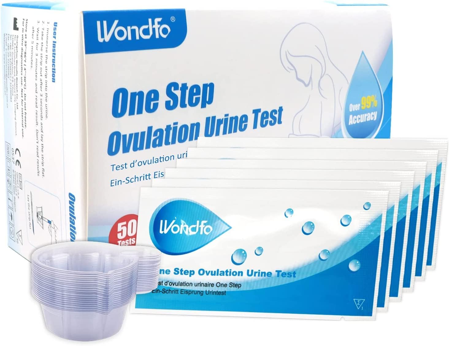 Wondfo Ovulationstest mit Urinbechern 50 Stück 25 mIU/ml Selbsttest LH