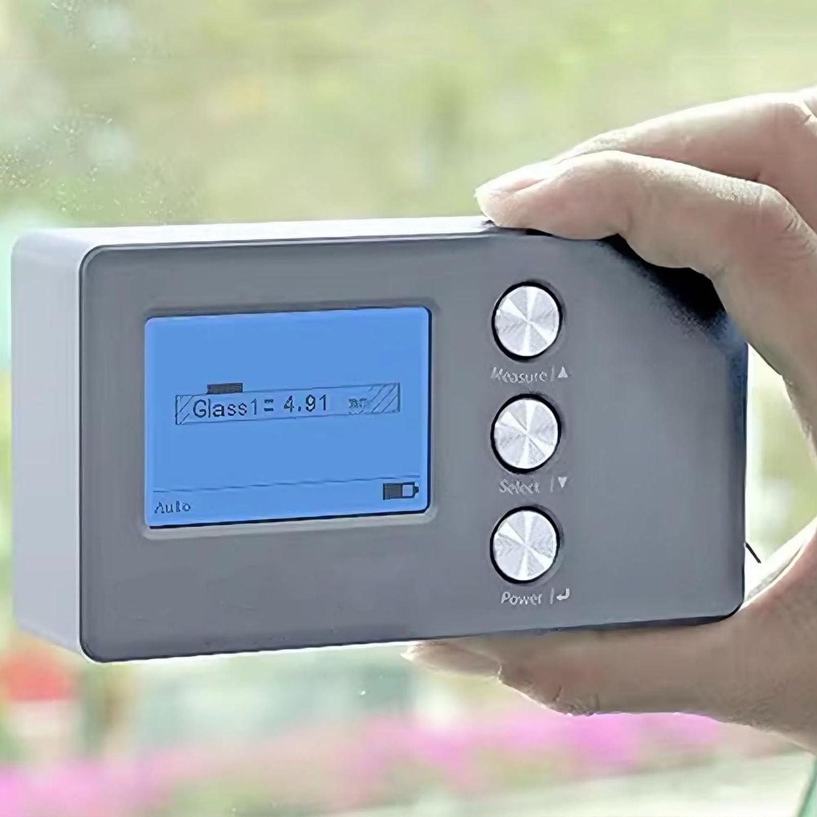 PioMue Digital Glass Thickness Tester, Measures 70mm Range, 45mm Air Interlayer, Accuracy ±0.1mm, Non-Destructive Tool for Windowss & Industrial Glass