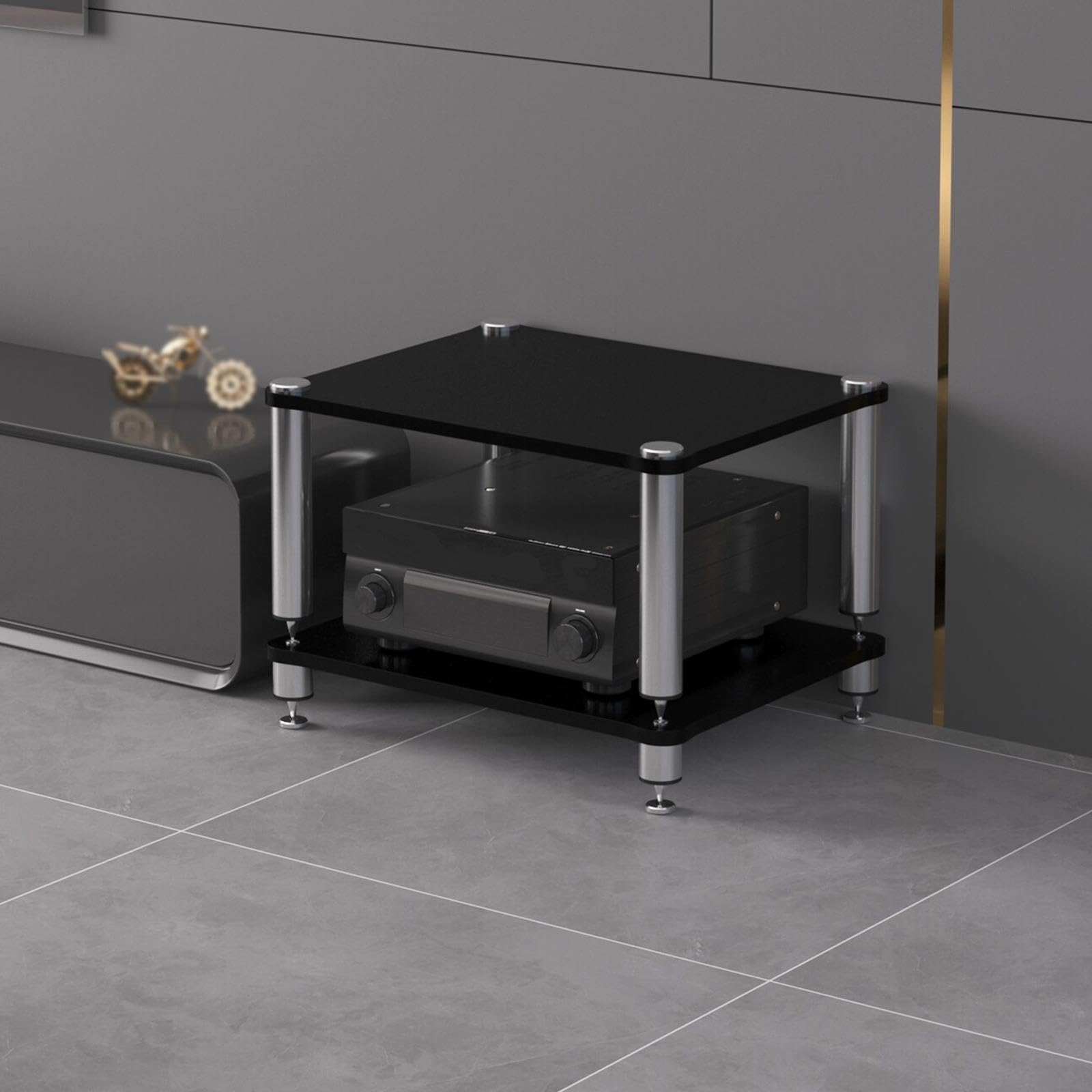 Rack Audio, Mobile Stereo Con Telaio In Acciaio Inox E Ripiani