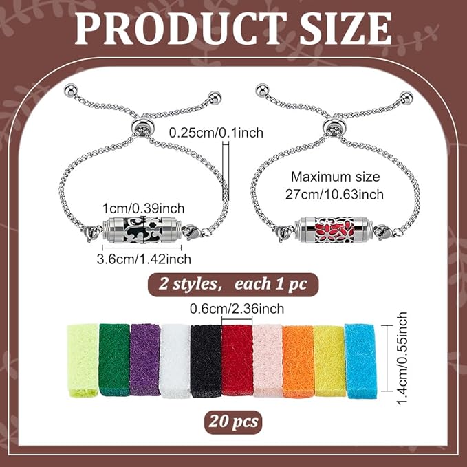 2 Pulseras Difusoras de Aceites Esenciales con 20 Almohadillas miniatura 3