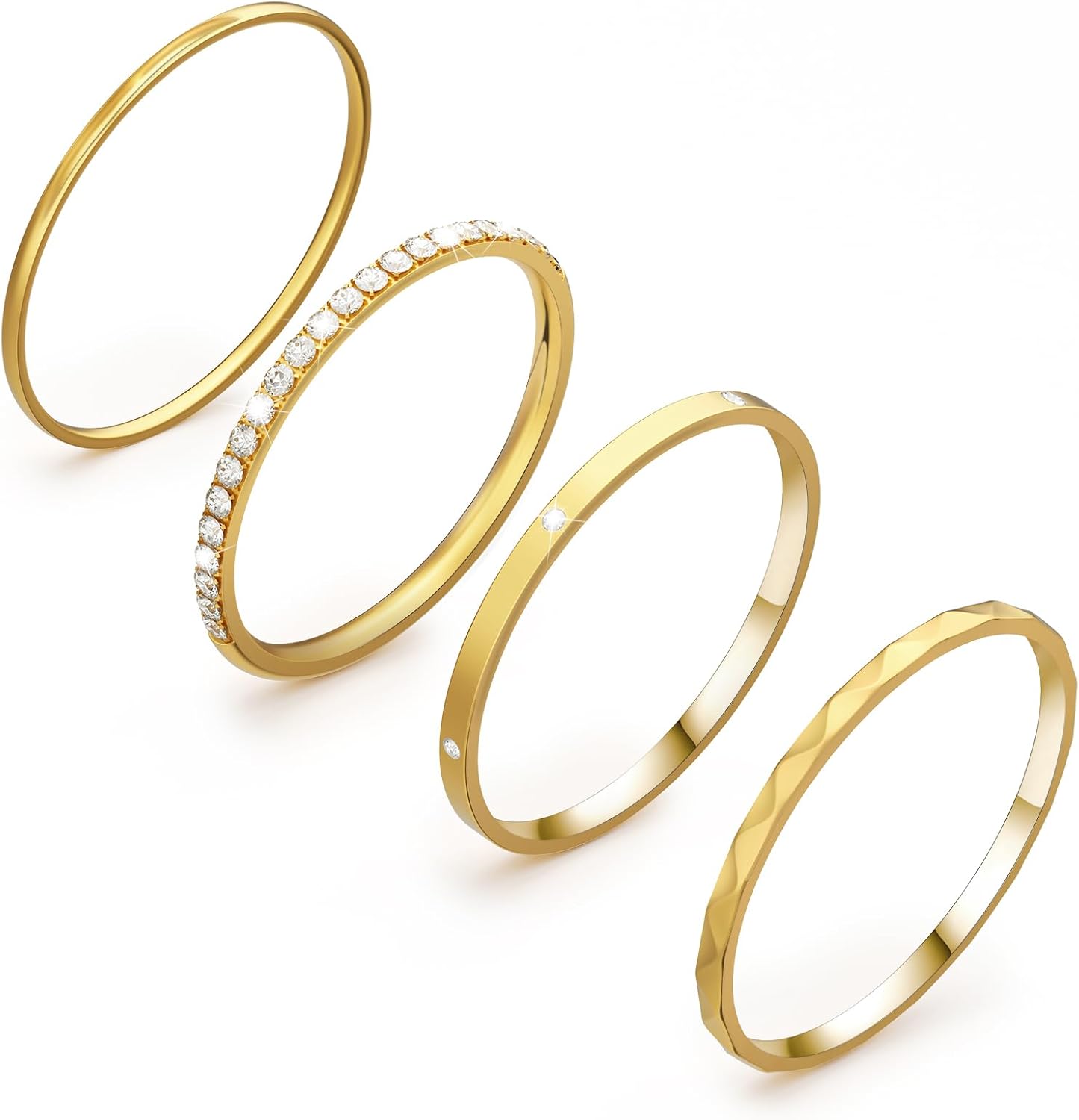 4-Pack 14K Gold Plated Stackable Rings for Women,Cubic Zirconia Simulated Diamond Oura Stack Rings for Oura Ring Gen 4/Oura Ring Gen 3,Dainty Trendy Statement Stacking Rings Set Size 5-10