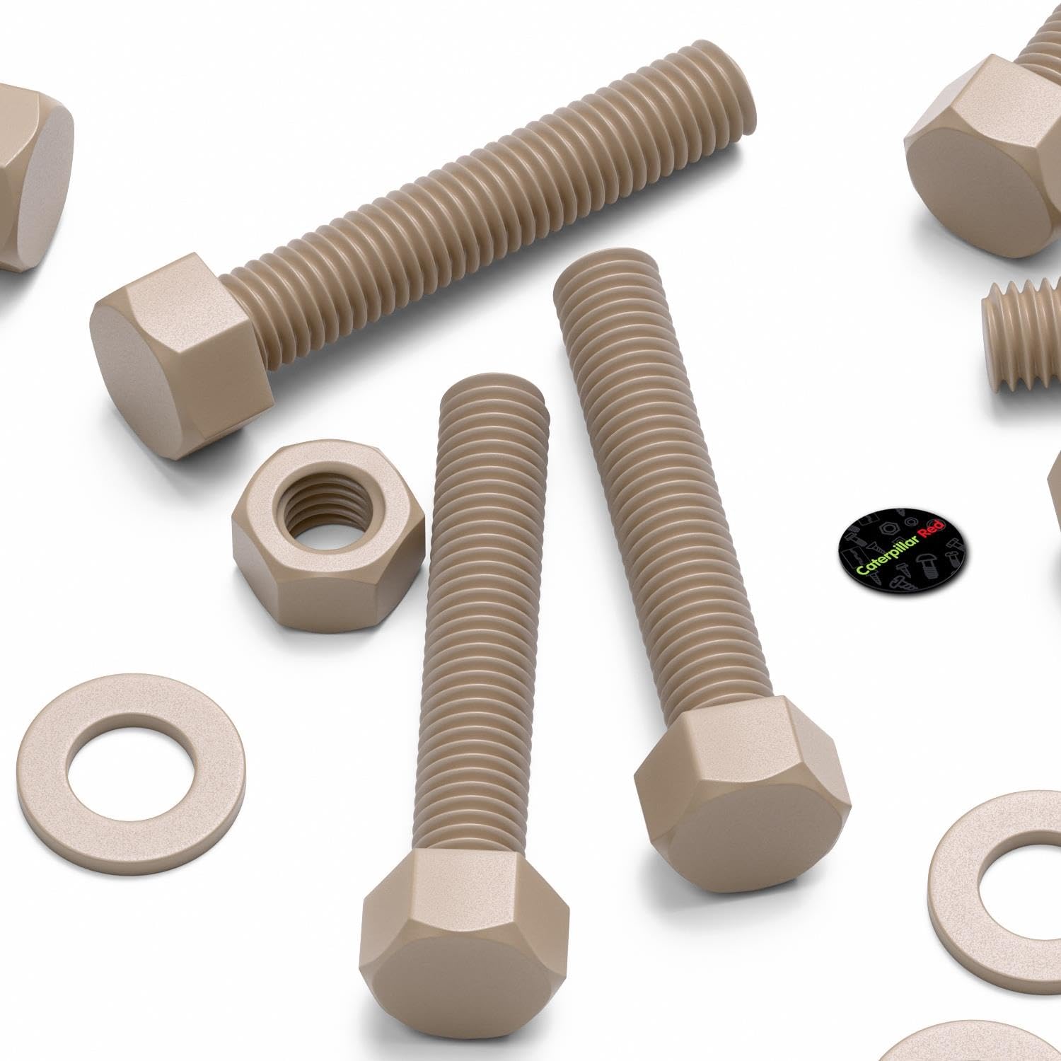 5x Tornillos de cabeza hexagonal naturales de PEEK M12 x 65 mm + tuercas | La cabeza hexagonal se gira con una llave o un vaso y queda sobre la superficie.